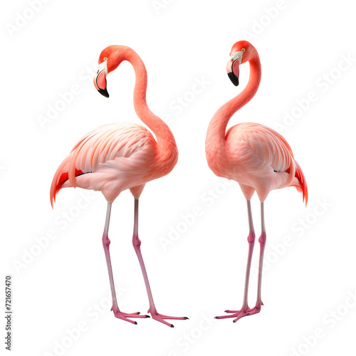 Two flamingos bird standing, isolated on transparent background © The Stock Guy