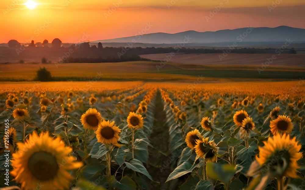 Fototapeta premium Growing sunflowers in the field