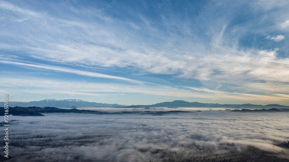 Overlooking the fog-filled Elsinore Valley at sunrise in southern California