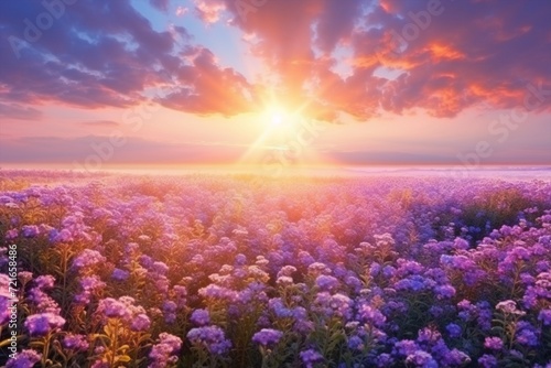 flowers field at sunset