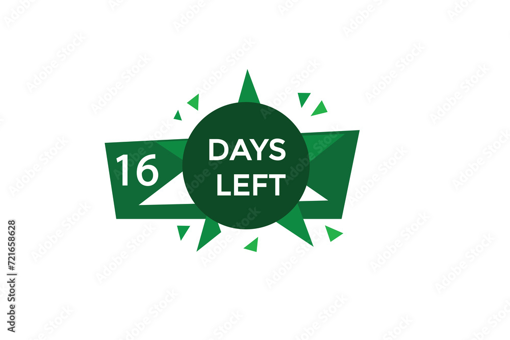 16 days left countdown to go one time, background template,16 days left, countdown sticker left banner business,sale, label button, 16 days left countdown to go one time, background template,16 days left, countdown sticker left banner business,sale, label button,