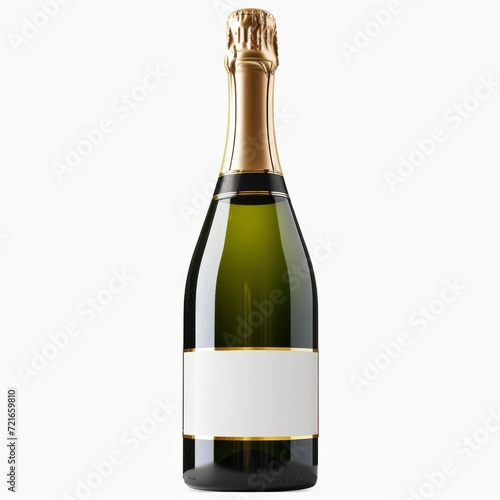 Studio Photography of a Blank Empty Champagne Bottle on a White Background for Cutout Designs, Champagne Marketing Photo