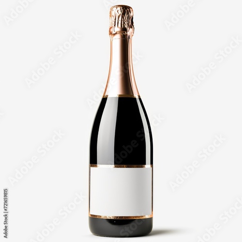 Studio Photography of a Blank Empty Champagne Bottle on a White Background for Cutout Designs, Champagne Marketing Photo