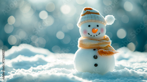 可愛い雪だるまが冬の暖かい挨拶をしてくれるイメージ。クリスマス、冬の雰囲気演出。 © Imaging L