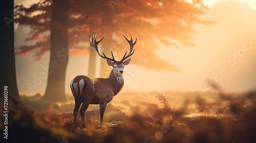 Deer in nature, Morning Sun background.