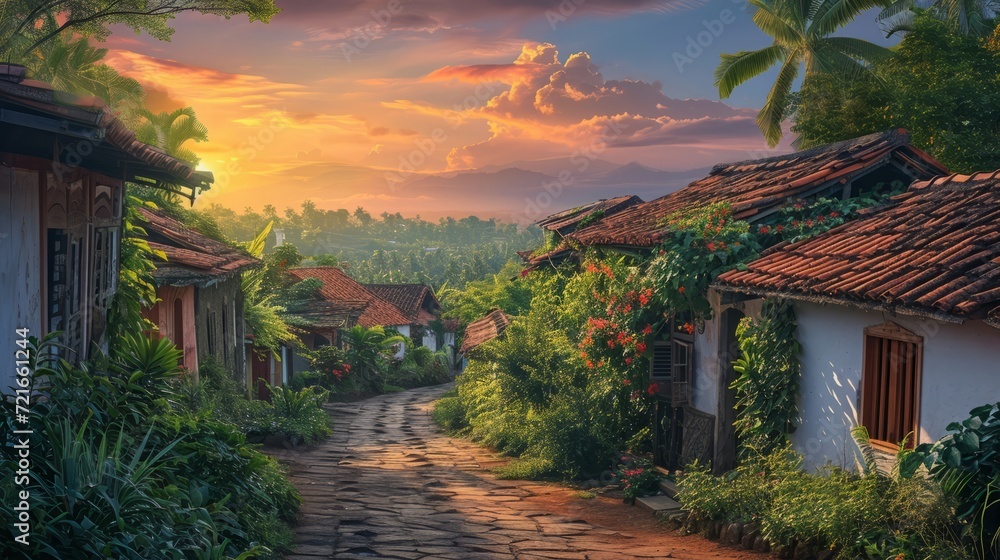 Golden Embrace of Nostalgia: A Village Canvas Bathed in the Hues of Time
