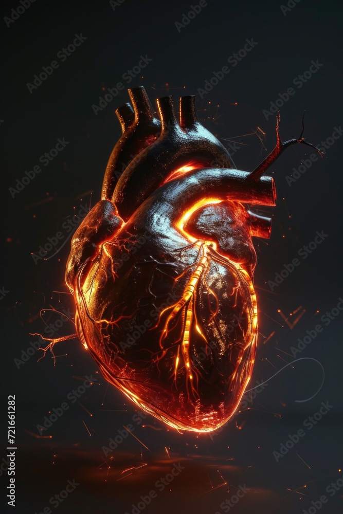 3D Toxic Unhealthy Heart with Glowing Pulse, Generative AI