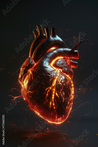 3D Toxic Unhealthy Heart with Glowing Pulse, Generative AI © illuminating images