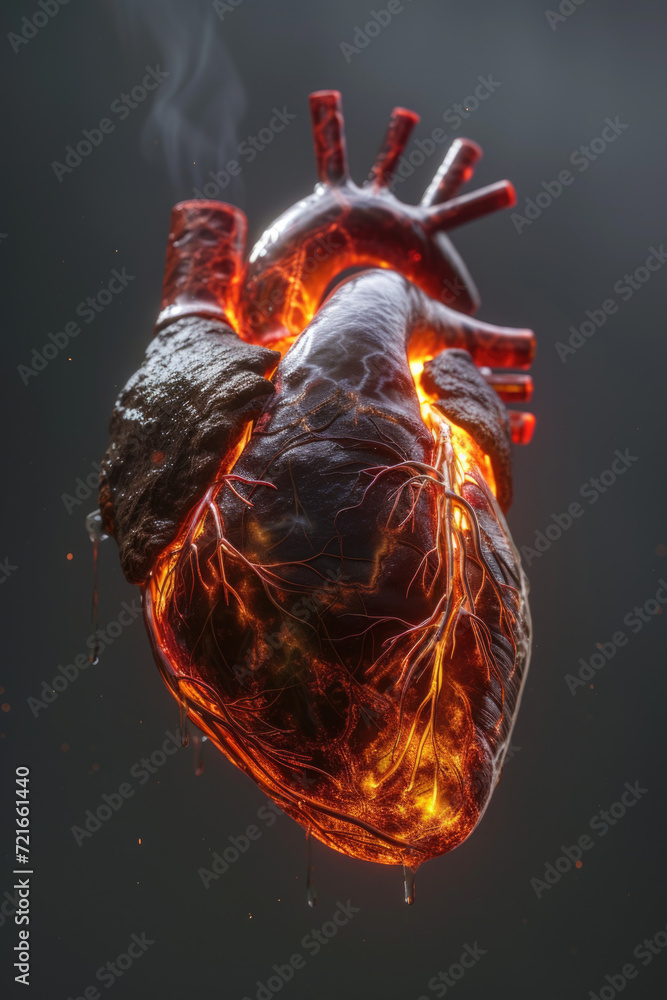 3D Toxic Unhealthy Heart with Glowing Pulse, Generative AI
