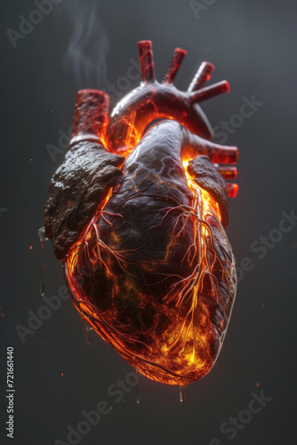 Obraz na płótnie 3D Toxic Unhealthy Heart with Glowing Pulse, Generative AI w salonie