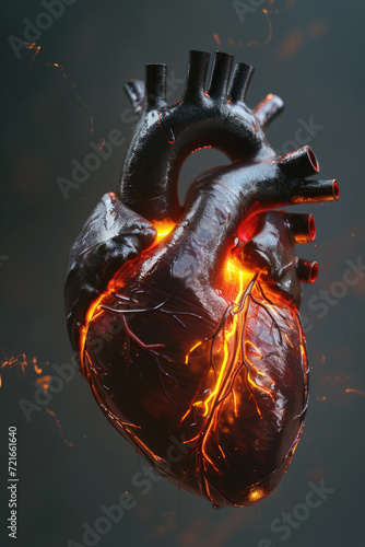 3D Toxic Unhealthy Heart with Glowing Pulse, Generative AI