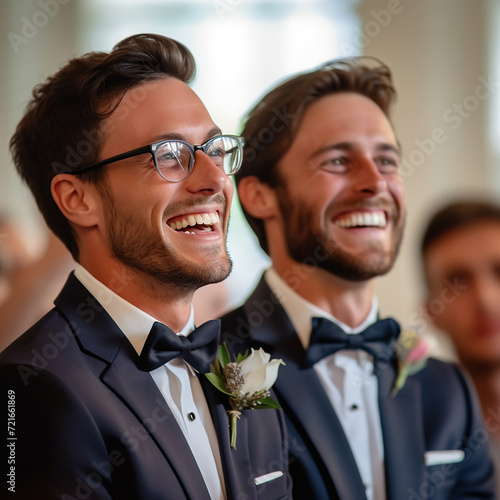 Two men smiling joyfully in formal attire possibly at a celebratory event