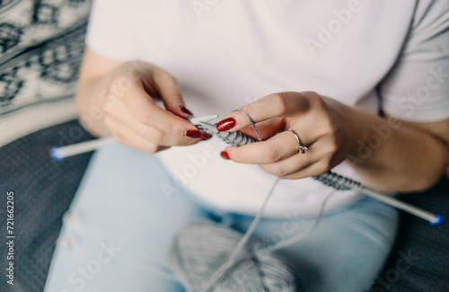 knitting close up with a girl's hands © Valeriia