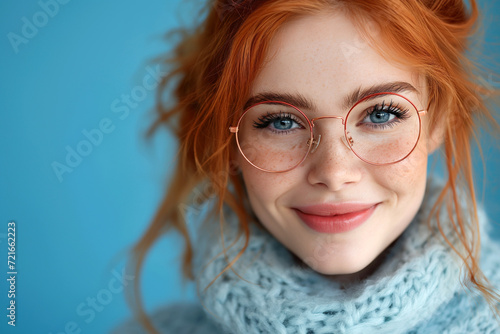 Portrait of a Smiling Red-Haired Woman with Glasses