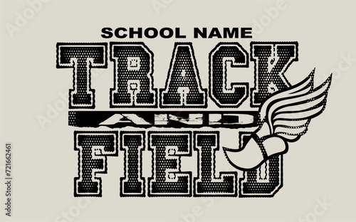 track and field team design with winged foot for school, college or league sports
