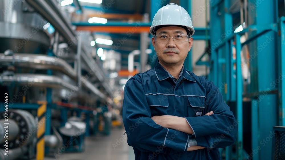Portrait of an Industrial Engineer at Work in Factory. Generative AI. Portrait of an Industrial Engineer at Work in Factory. Generative AI.