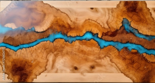 Table top made of slab and epoxy resin. The surface of the old brown wood texture, top view brown pine wood paneling. Top view of the tabletop. photo