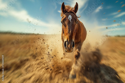 close-up of dust kicked up by wild horse