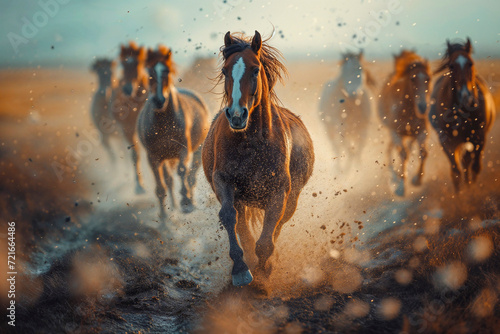 Leinwand Poster wild horses in arid lands