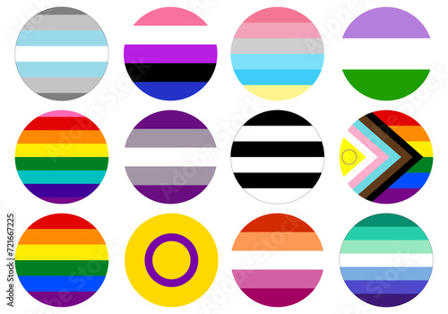 LGBT Pride flag set. Pride community flag in circle set.