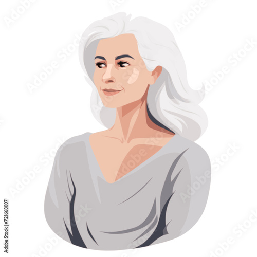 Beautiful grey-haired woman with crossed arms. Woman. SVG vector minimalist colors style.