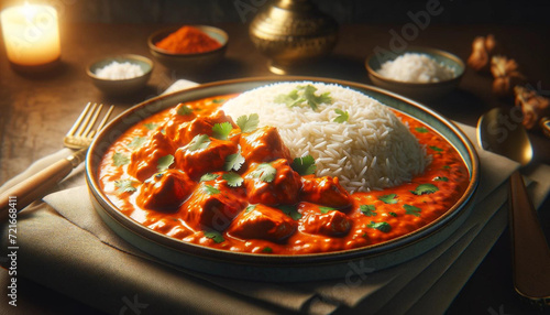 A glamorous illustration of Chicken Tikka Masala with Rice