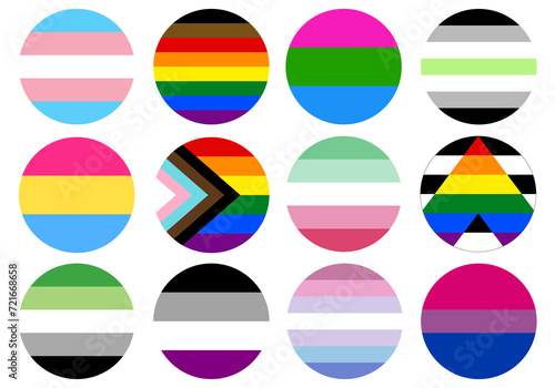 LGBT Pride flag set. Pride community flag in circle set. © Supatra