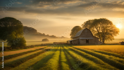 farm with a silo and barn photo