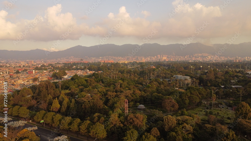 aerial view of parks and streets of the city of Bogota