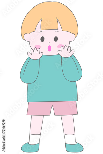 おかっぱ頭の男の子の全身イラスト