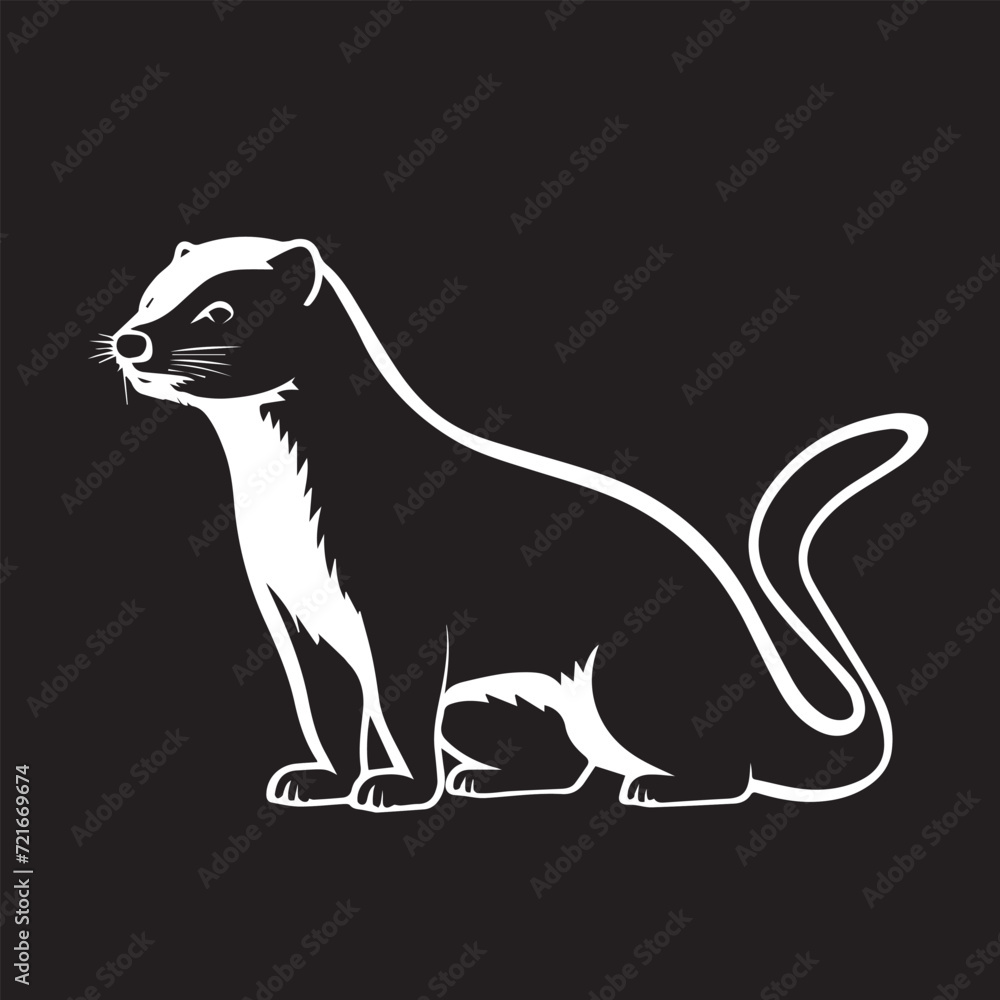 Full Body Black Silhouette of a Mongoose, 2D Flat Vector Style.
