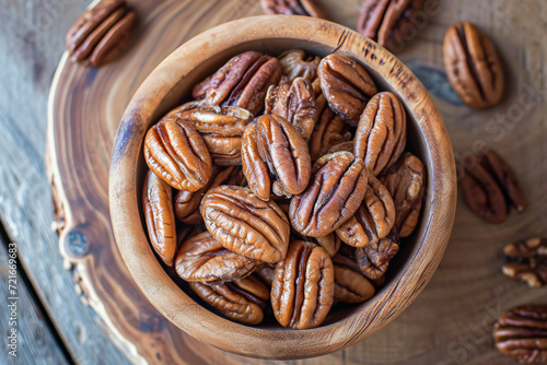 Abstract composition, delicious Pecan inside round bowl, food concept, April, generative ai