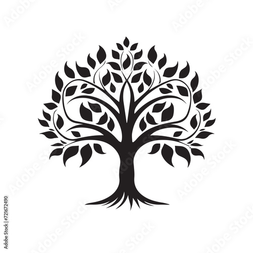 Simple Logo of a Peepal Tree, 2D Flat Vector Style.