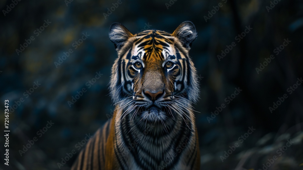 Regal Tiger Portrait with a Dark, Mysterious Backdrop