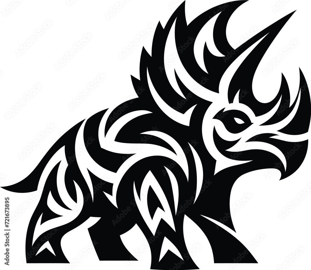 modern tribal tattoo triceratops, abstract line art of dinosaurs, minimalist contour. Vector modern tribal tattoo triceratops, abstract line art of dinosaurs, minimalist contour. Vector