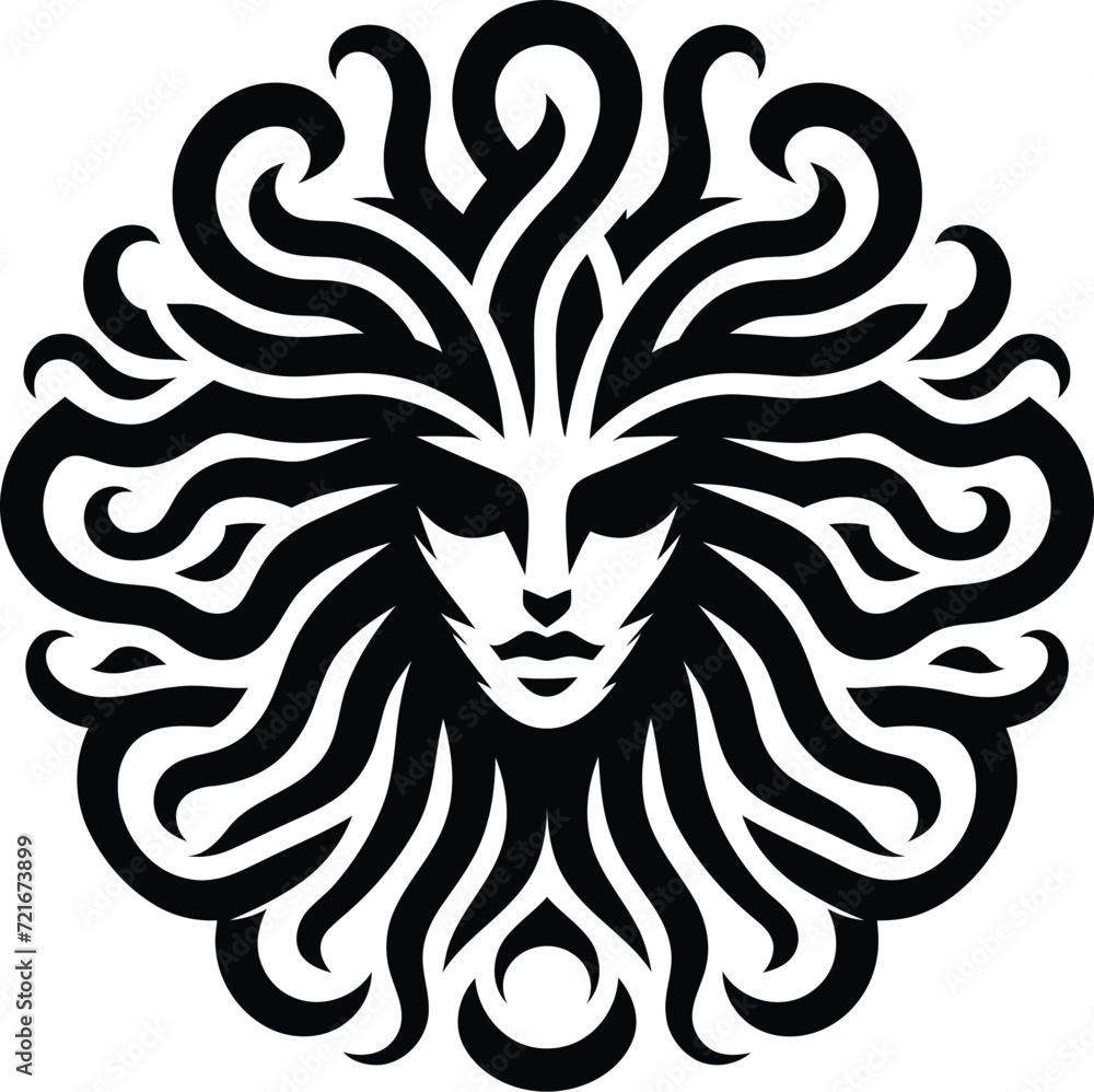 modern tribal tattoo medusa, abstract line art of mythology creatures, fantasy, minimalist contour. Vector