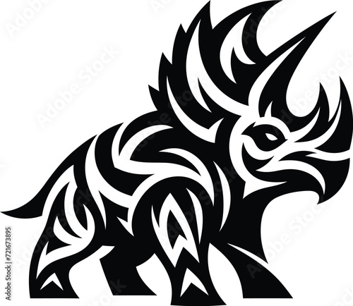modern tribal tattoo triceratops, abstract line art of dinosaurs, minimalist contour. Vector