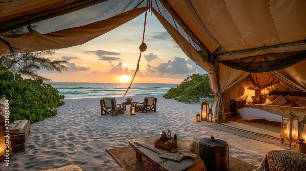 Tropical Sunset Glamping: Exquisite Safari Tent Overlooking the Ocean
