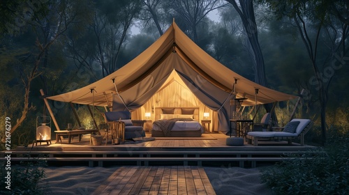 Twilight Serenity at Luxurious Forest Glamping Site with Elegant Tent