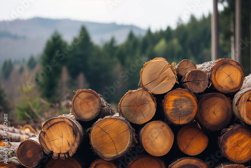 Forest logging operation. Timber harvesting. Lumber industry process. Deforestation visuals. Tree removal for wood. Logging machinery and workers. Forest resource extraction. Timber cutting scenes.