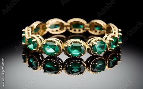 gold bracelet with green stones on a black background