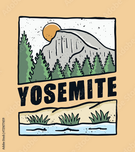 Yosemite Half Dome vector hand drawing for t shirt, badge, sticker illustration photo