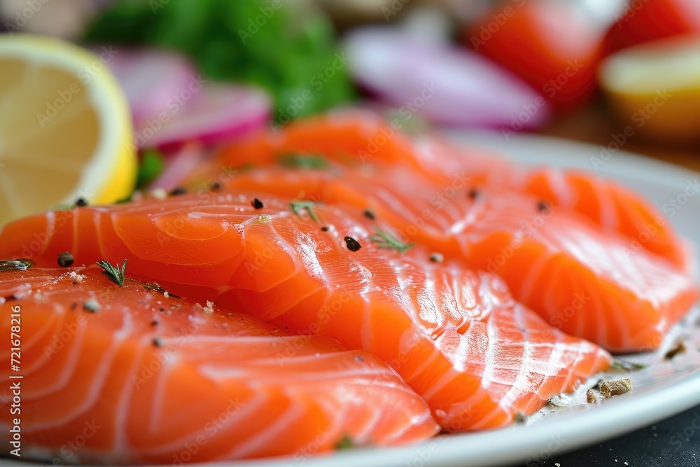Savoring the Ocean: Top-Quality Salmon, Fresh and Expertly Seasoned, Ready for Cooking - Infused with the Flavors of Lemon, Rosemary, Garlic, Salt, and Pepper for a Culinary Masterpiece.
Savoring the Ocean: Top-Quality Salmon, Fresh and Expertly Seasoned, Ready for Cooking - Infused with the Flavors of Lemon, Rosemary, Garlic, Salt, and Pepper for a Culinary Masterpiece.