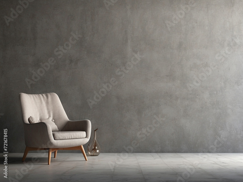 Empty bare cement wall with modern armchair. Minimalist interior design.