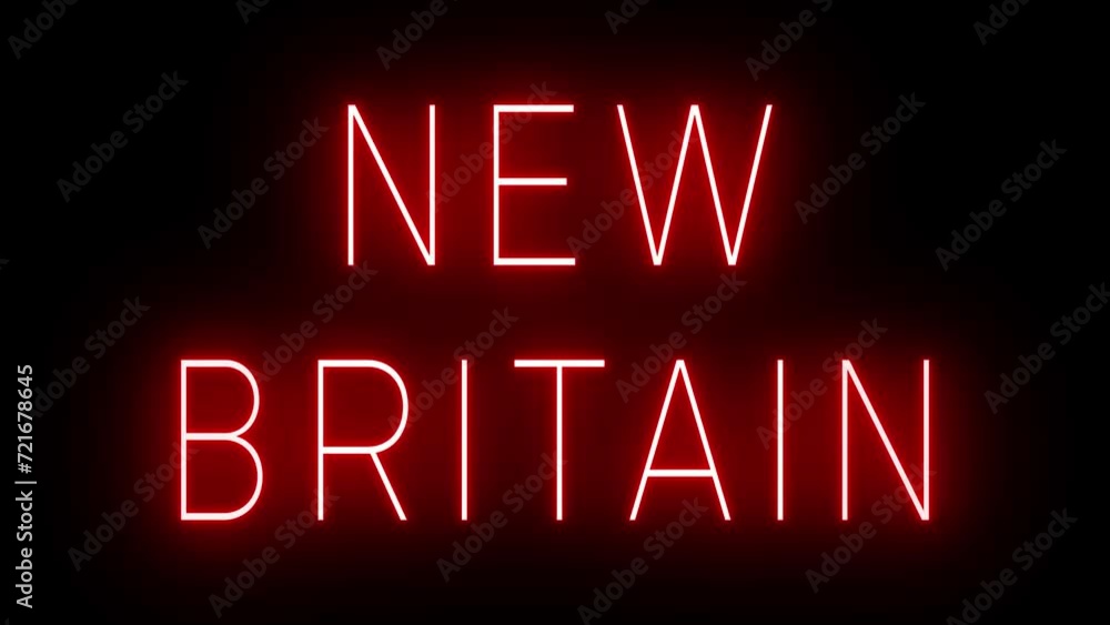 Flickering red retro style neon sign glowing against a black background for NEW BRITAIN Flickering red retro style neon sign glowing against a black background for NEW BRITAIN