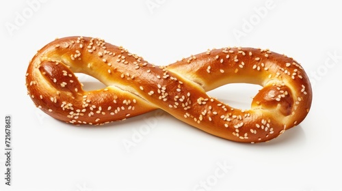 freshly baked traditional german pretzel, isolated white background