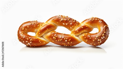 gourmet soft pretzel with sesame topping, isolated white background