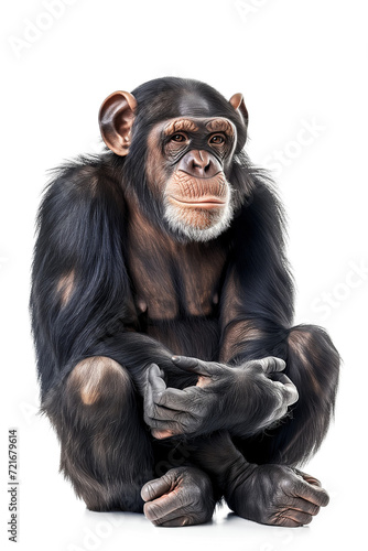 Young Chimpanzee sitting isolated on white