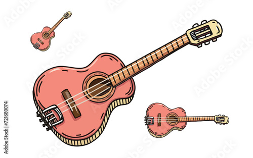hand drawn colorful engraved style musical guitar instrument illustration