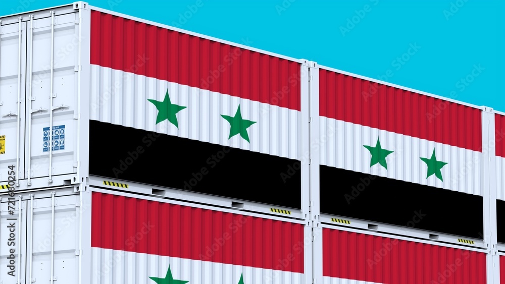 Syria logo Global Trade on the Move Shipping Containers with Logo and Flag Syria logo Global Trade on the Move Shipping Containers with Logo and Flag